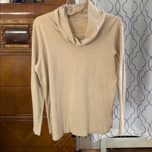 LL Bean sz l cowl neck long sleeve tan shirt